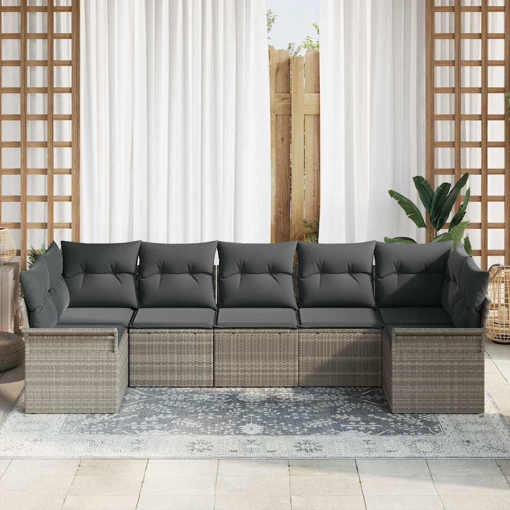Garten-Sofa-Set mit Kissen 7 pcs Hellgrau Poly Rattan