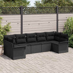 Gartensofa-set mit Kissen 7 pcs Schwarz Poly-Rattan
