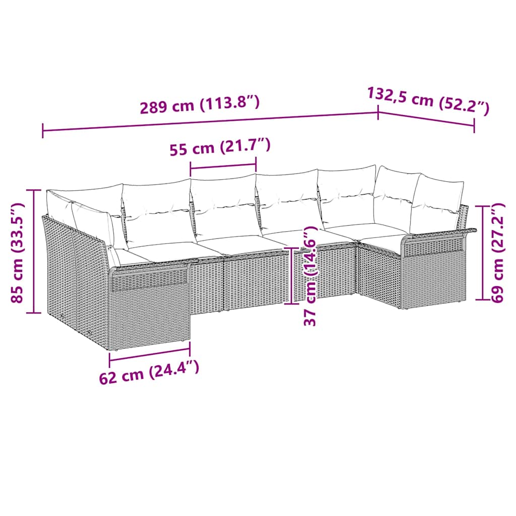 Gartensofa-set mit Kissen 7 pcs Schwarz Poly-Rattan