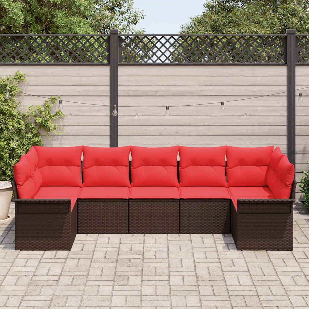 Garten-Sofa-Set mit Kissen 7 pcs Braun Poly Rattan