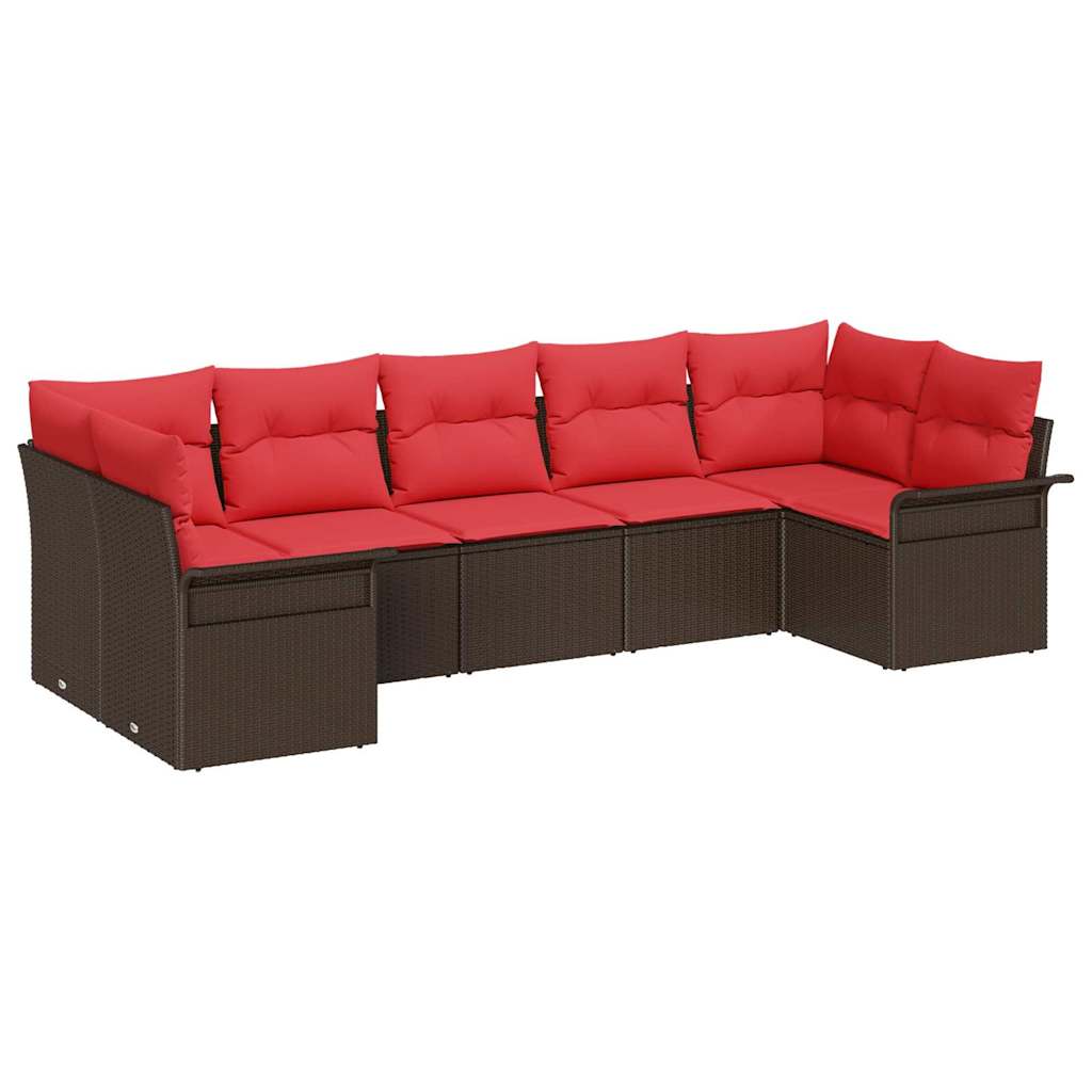Garten-Sofa-Set mit Kissen 7 pcs Braun Poly Rattan