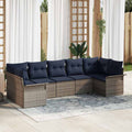 Garten-Sofa-Set mit Kissen 7 pcs Grau Poly Rattan