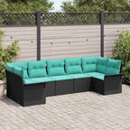 Garten-Sofa-Set mit Kissen 7 pcs Schwarz Poly Rattan