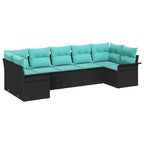 Garten-Sofa-Set mit Kissen 7 pcs Schwarz Poly Rattan