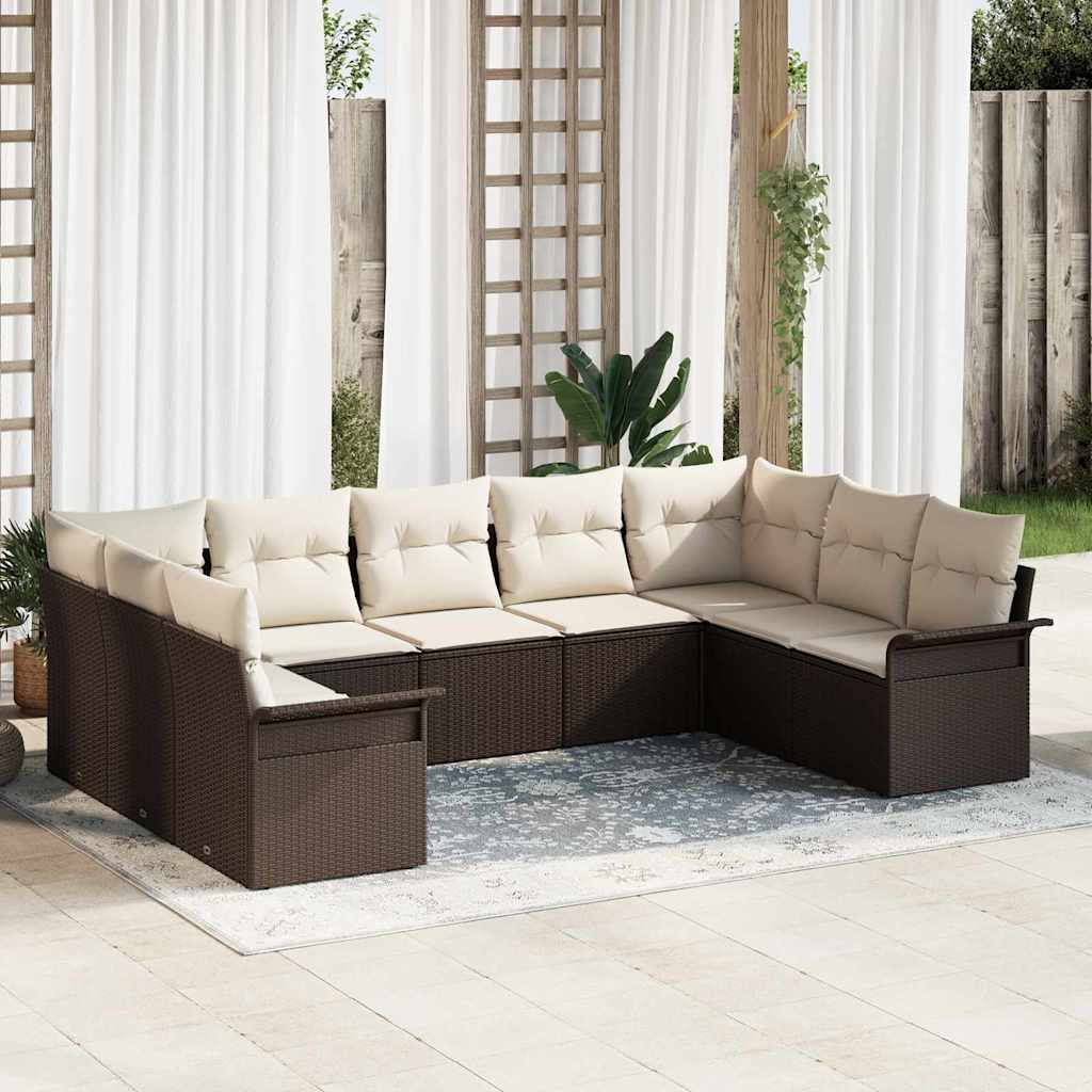 Gartensofa-set mit Kissen Braun Poly-Rattan