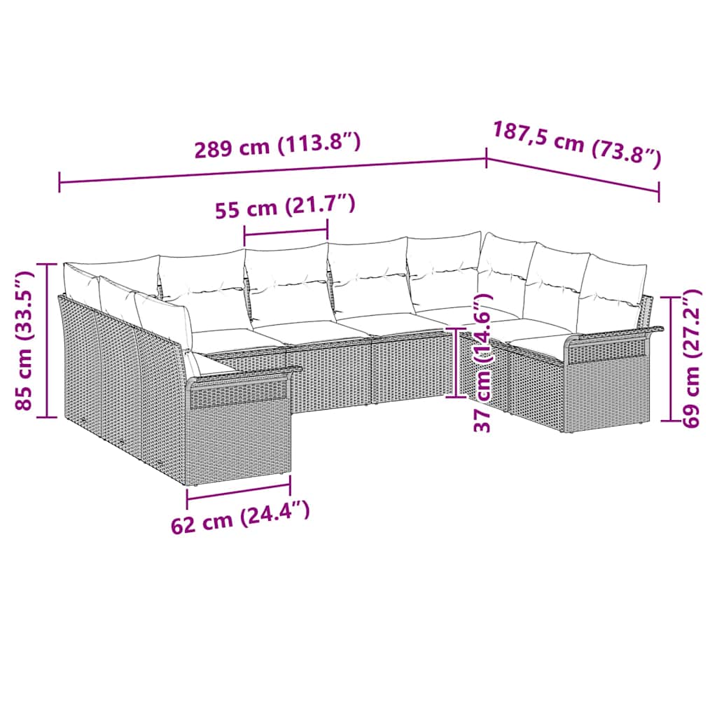 Gartensofa-set mit Kissen Braun Poly-Rattan