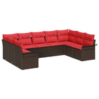 Gartensofa-set mit Kissen 9 pcs Braun Poly-Rattan