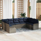 Gartensofa-set mit Kissen 9 pcs Grau Poly-Rattan