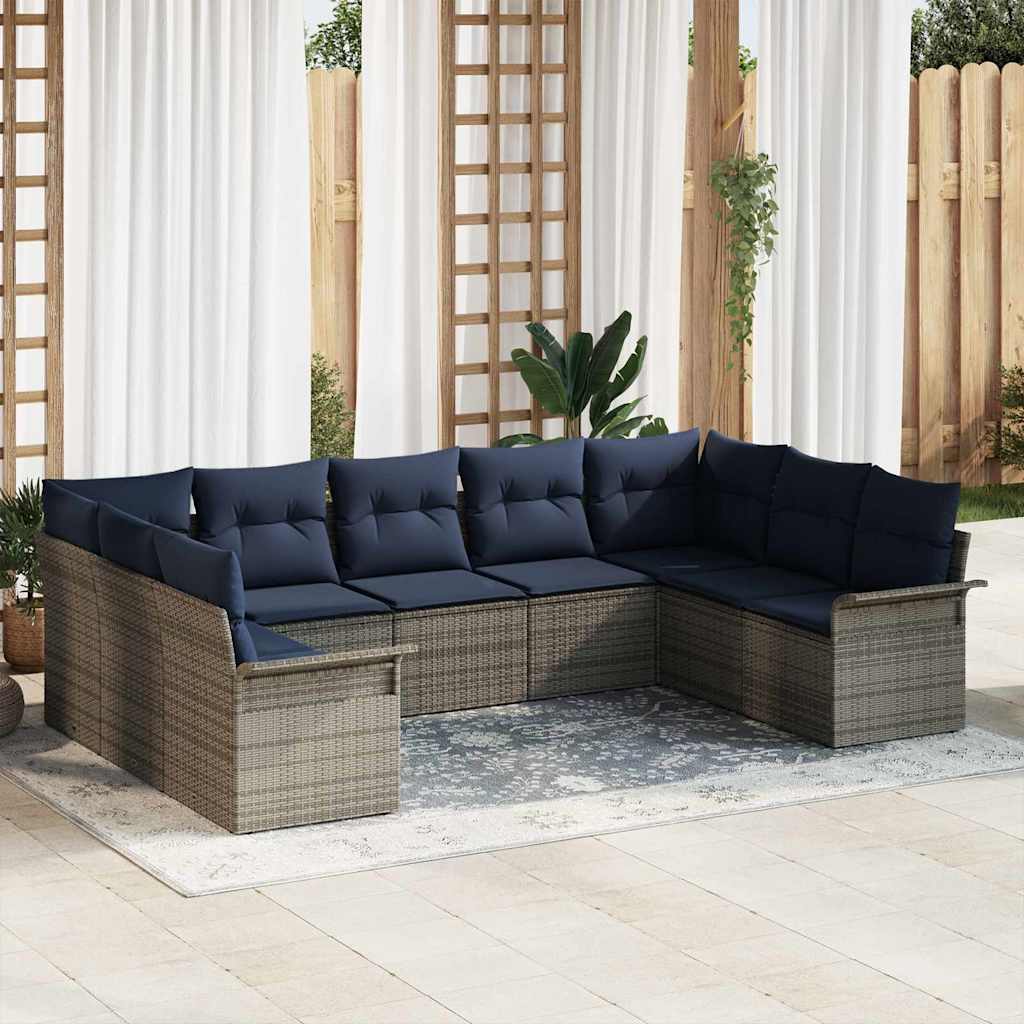 Gartensofa-set mit Kissen 9 pcs Grau Poly-Rattan
