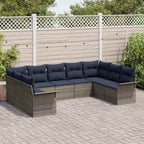 Gartensofa-set mit Kissen 9 pcs Grau Poly-Rattan