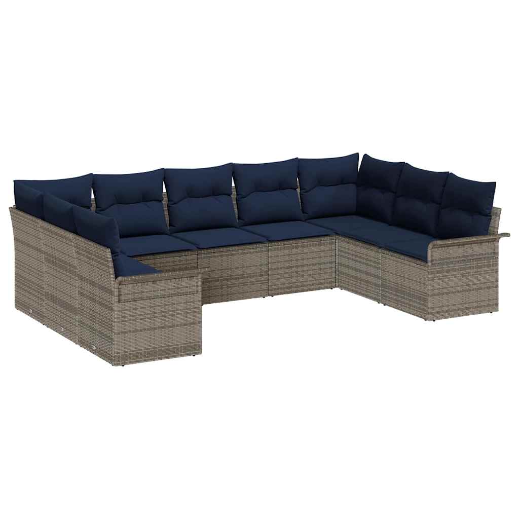 Gartensofa-set mit Kissen 9 pcs Grau Poly-Rattan