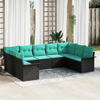 Gartensofa-set mit Kissen 9 pcs Schwarz Poly-Rattan