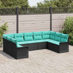Gartensofa-set mit Kissen 9 pcs Schwarz Poly-Rattan