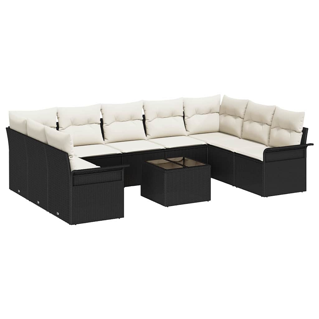 Gartensofa-set mit Kissen 10 pcs Schwarz Poly-Rattan