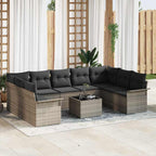 Gartensofa-set mit Kissen 10 pcs Grau Poly-Rattan