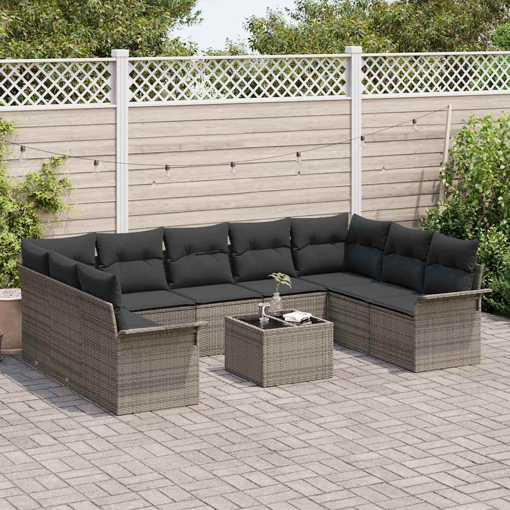 Gartensofa-set mit Kissen 10 pcs Grau Poly-Rattan