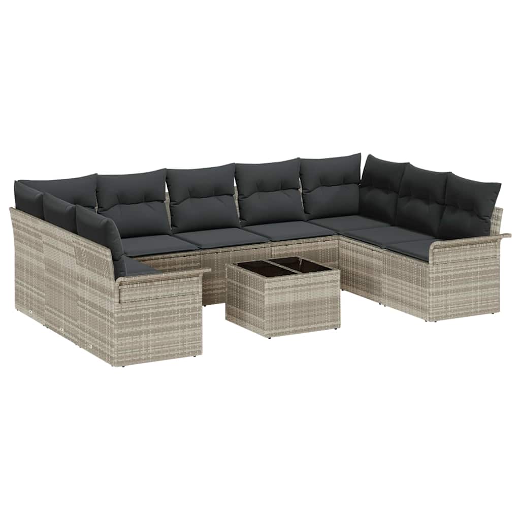 Gartensofa-set mit Kissen 10 pcs Hellgrau Poly-Rattan