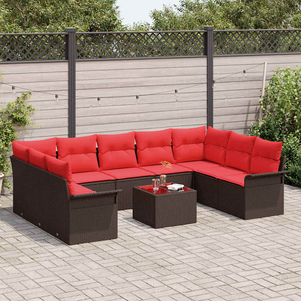 Gartensofa-set mit Kissen 10 pcs Braun Poly-Rattan
