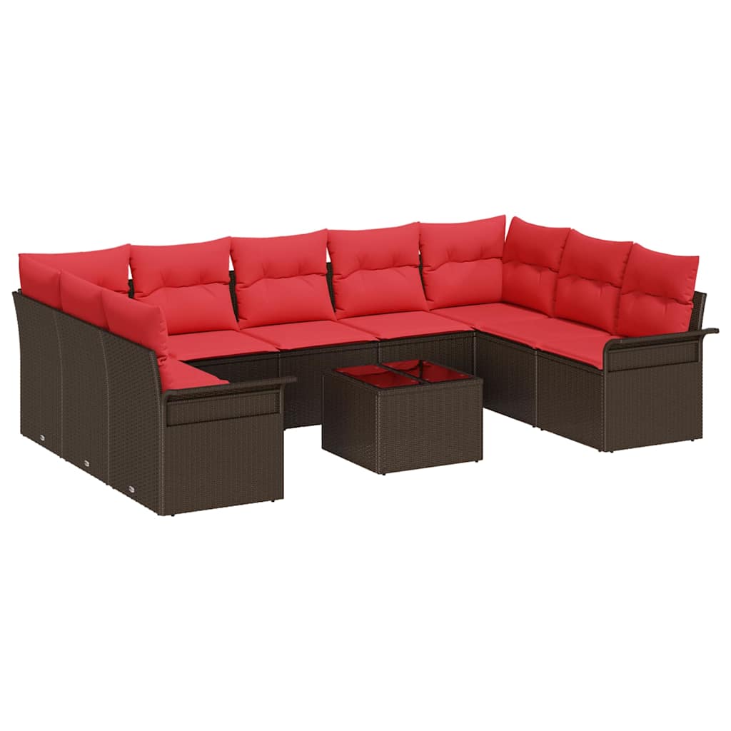 Gartensofa-set mit Kissen 10 pcs Braun Poly-Rattan