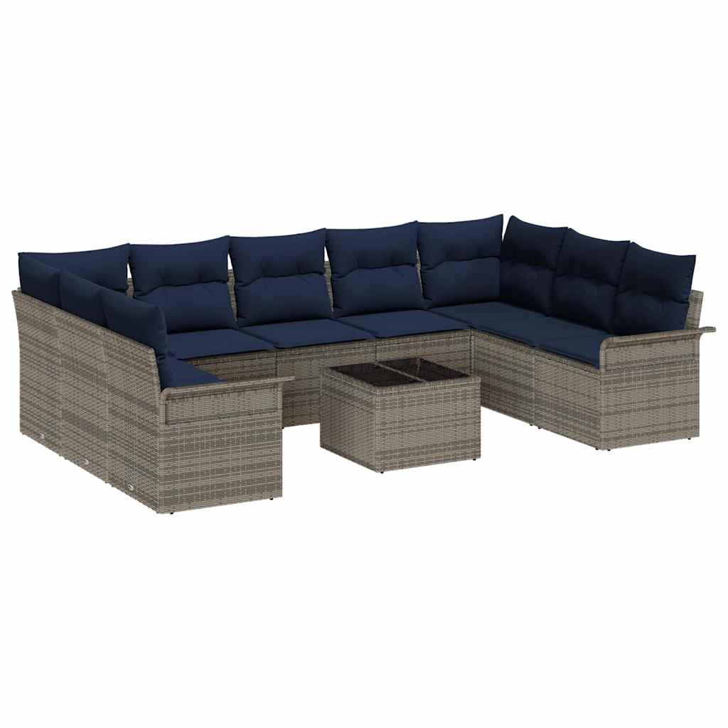 Gartensofa-set mit Kissen 10 pcs Grau Poly-Rattan