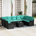 Gartensofa-set mit Kissen 10 pcs Schwarz Poly-Rattan