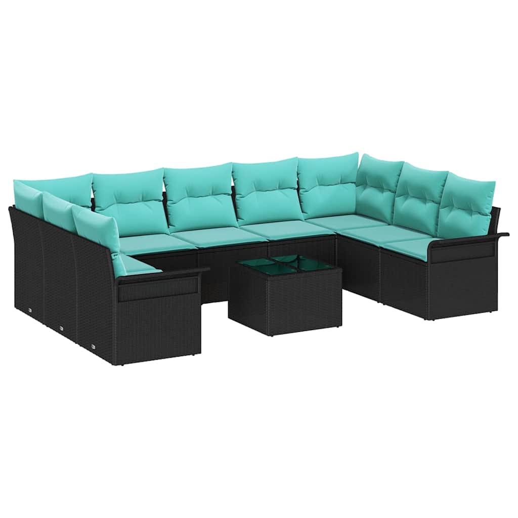 Gartensofa-set mit Kissen 10 pcs Schwarz Poly-Rattan