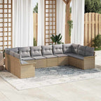 Gartensofa-set mit Kissen 10 pcs Beige Poly-Rattan