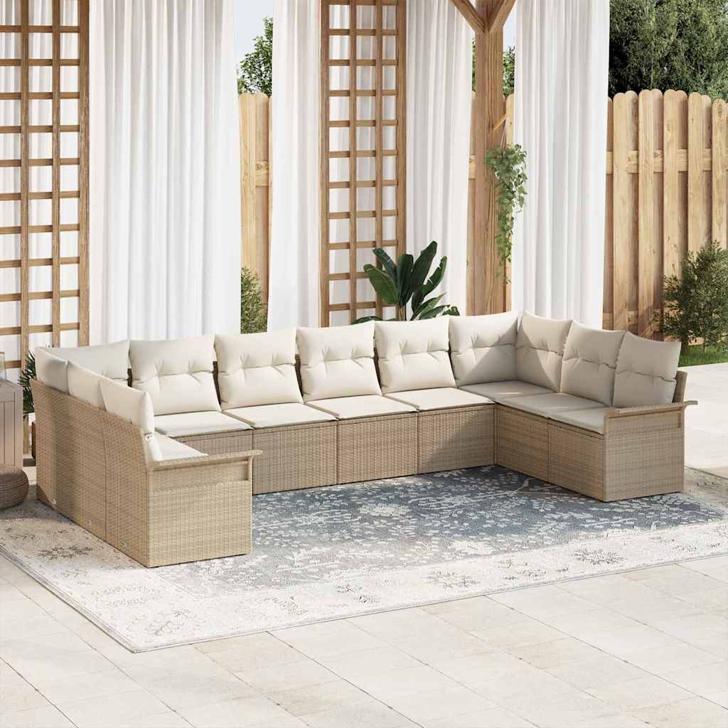 Gartensofa-set mit Kissen 10 pcs Beige Poly-Rattan