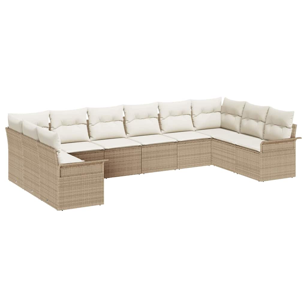 Gartensofa-set mit Kissen 10 pcs Beige Poly-Rattan