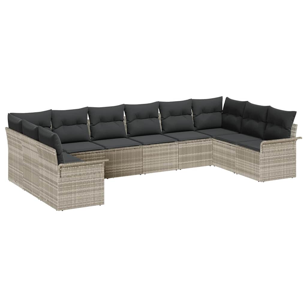 Gartensofa-set mit Kissen 10 pcs Hellgrau Poly-Rattan