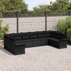 Gartensofa-set mit Kissen 10 pcs Schwarz Poly-Rattan