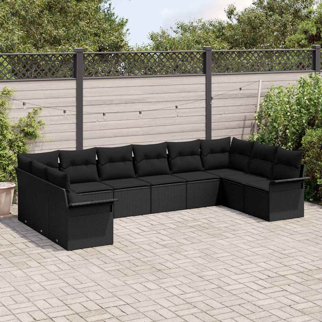 Gartensofa-set mit Kissen 10 pcs Schwarz Poly-Rattan
