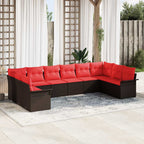 Gartensofa-set mit Kissen 10 pcs Braun Poly-Rattan