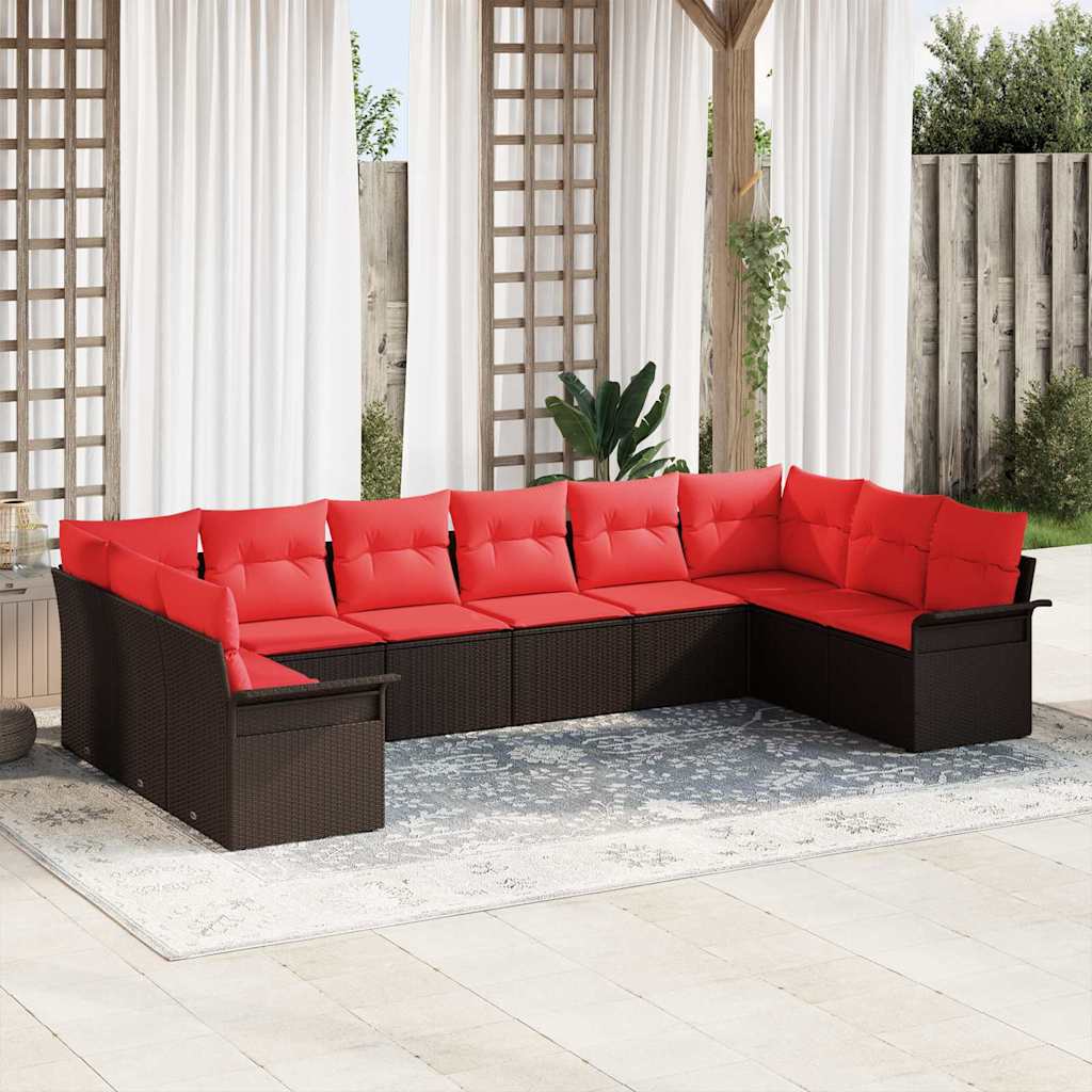 Gartensofa-set mit Kissen 10 pcs Braun Poly-Rattan