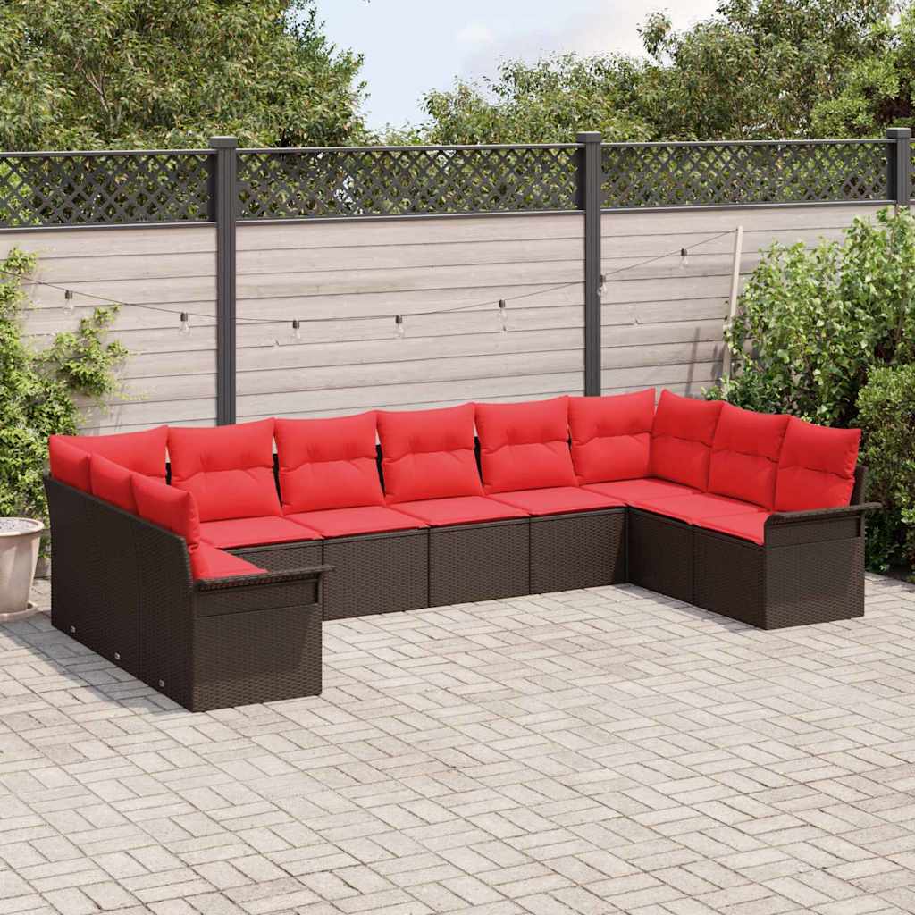 Gartensofa-set mit Kissen 10 pcs Braun Poly-Rattan