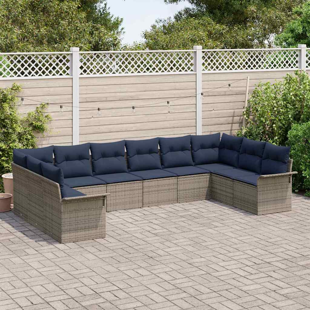 Gartensofa-set mit Kissen 10 pcs Grau Poly-Rattan