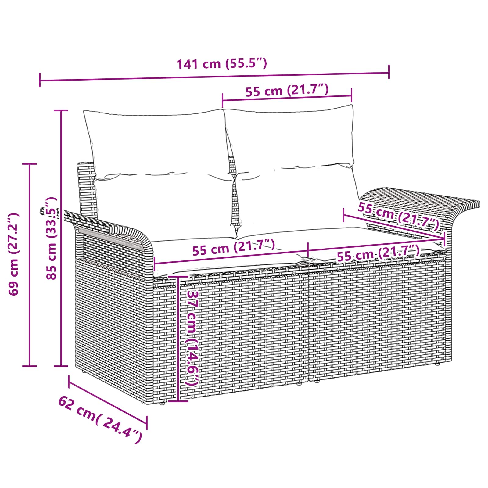 Gartensofa-set mit Kissen 10 pcs Grau Poly-Rattan