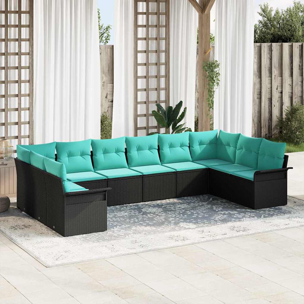 Gartensofa-set mit Kissen 10 pcs Schwarz Poly-Rattan