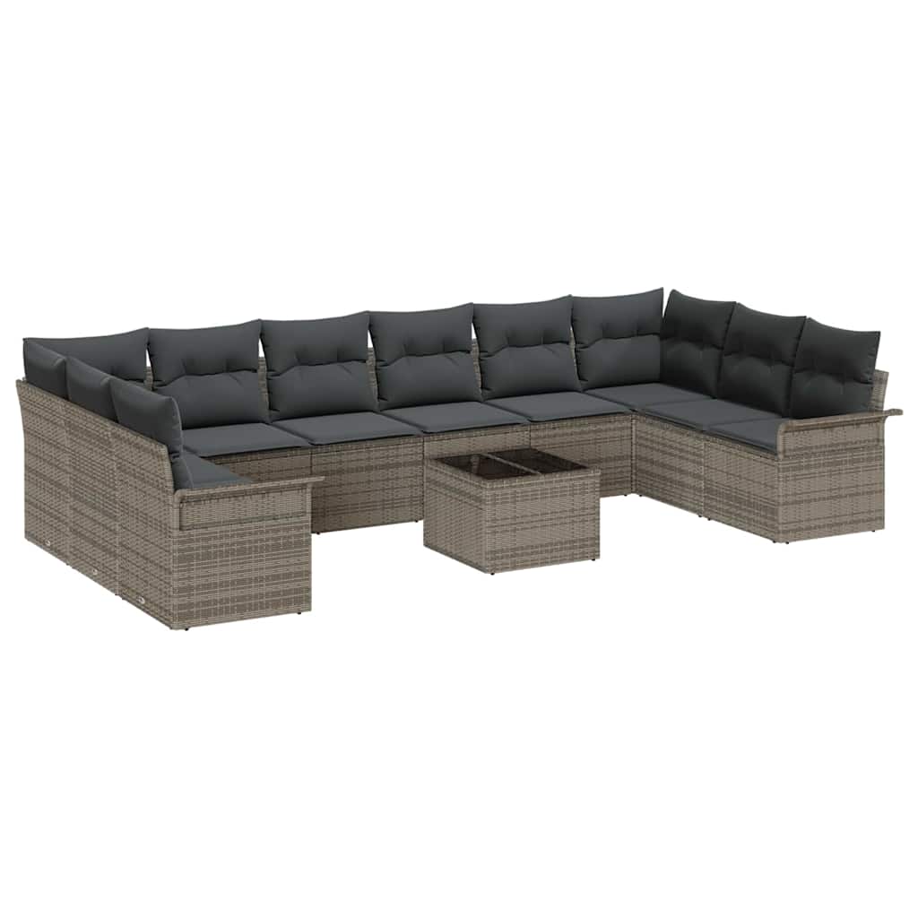 Gartensofa-set mit Kissen 11 pcs Grau Poly-Rattan
