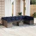 Gartensofa-set mit Kissen 11 pcs Grau Poly-Rattan