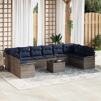 Gartensofa-set mit Kissen 11 pcs Grau Poly-Rattan