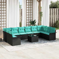 Gartensofa-set mit Kissen 11 pcs Schwarz Poly-Rattan
