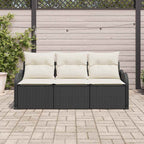 Gartensofa-set mit Kissen 3 pcs Schwarz Poly-Rattan