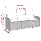 Gartensofa-set mit Kissen 3 pcs Schwarz Poly-Rattan