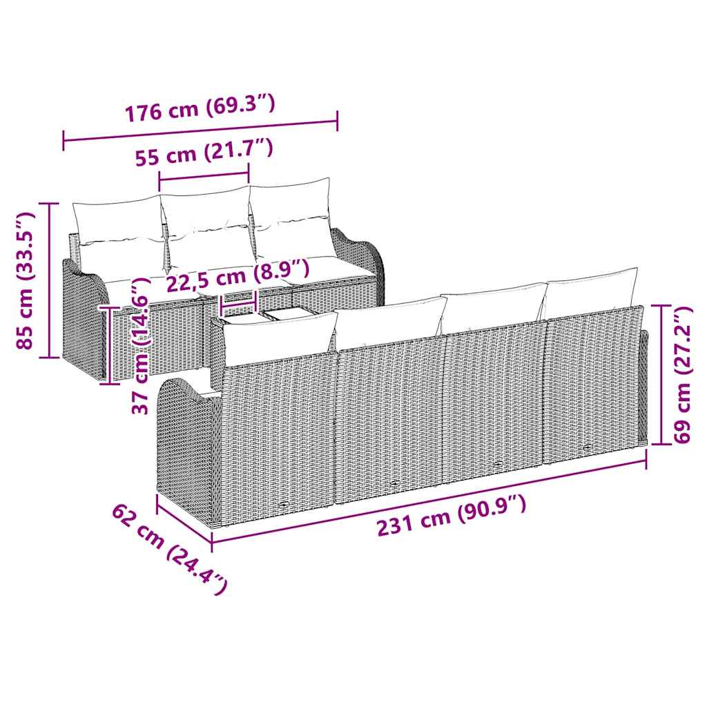 Gartensofa-set Braun 55 x 55 x 37 cm Poly-Rattan