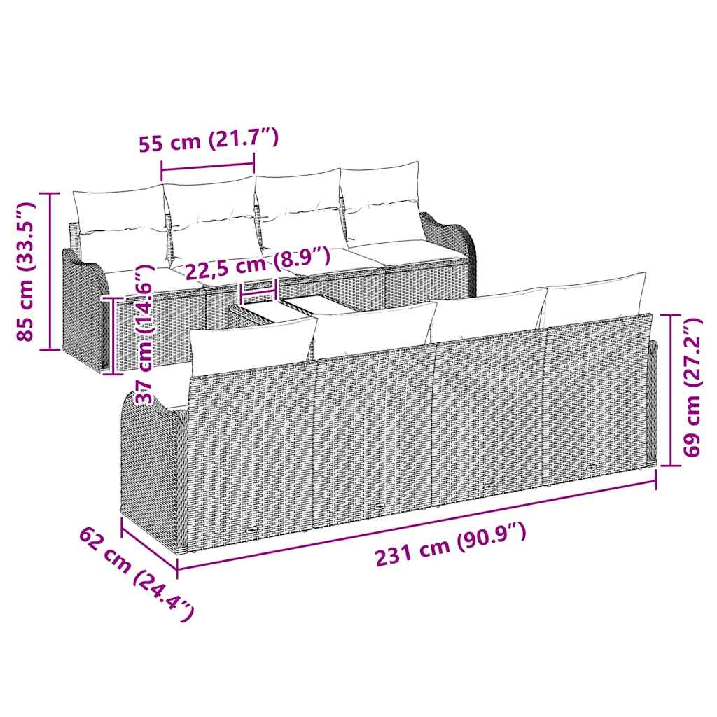 Gartensofa-set Hellgrau 55 x 55 x 37 cm Poly-Rattan