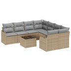Gartensofa-set mit Kissen mit Speicher 9 pcs Beige Poly-Rattan