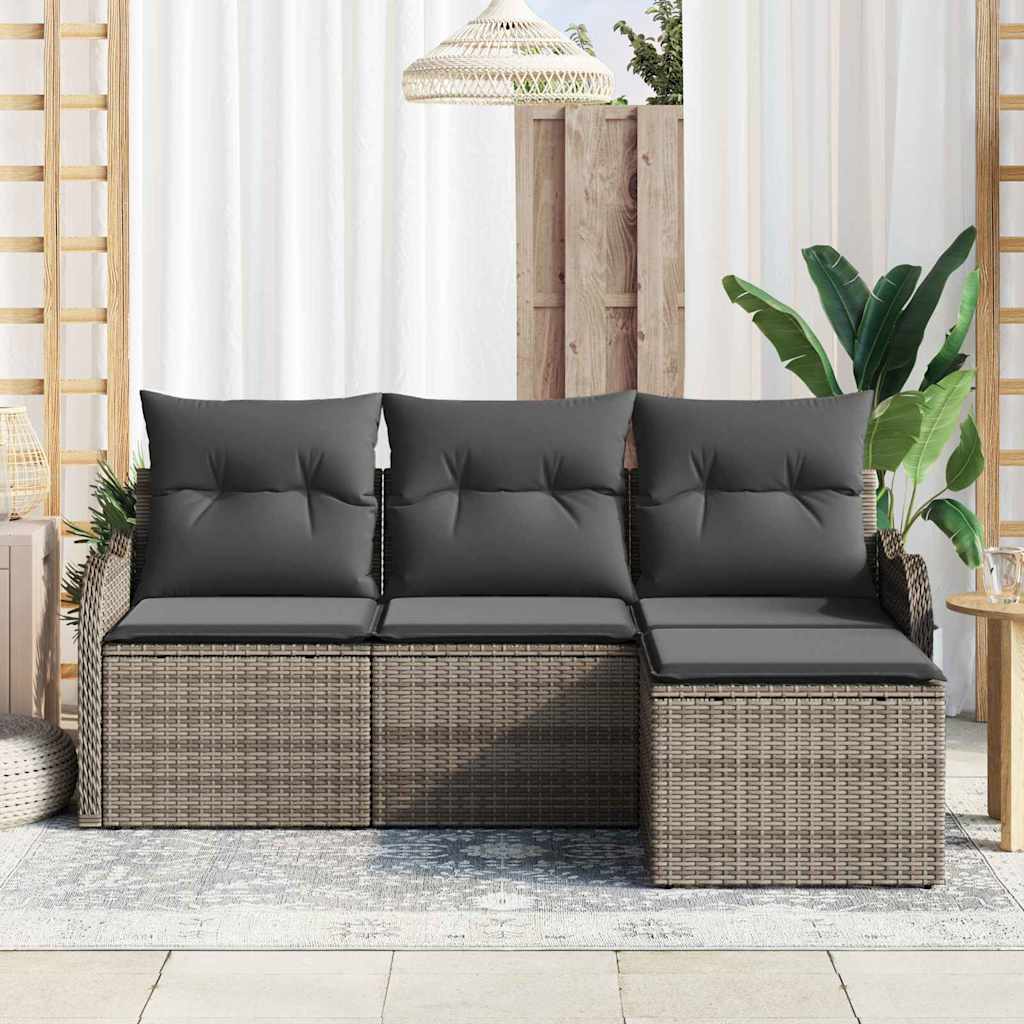 Gartensofa-set mit Kissen mit Speicher 4 pcs Grau Poly-Rattan