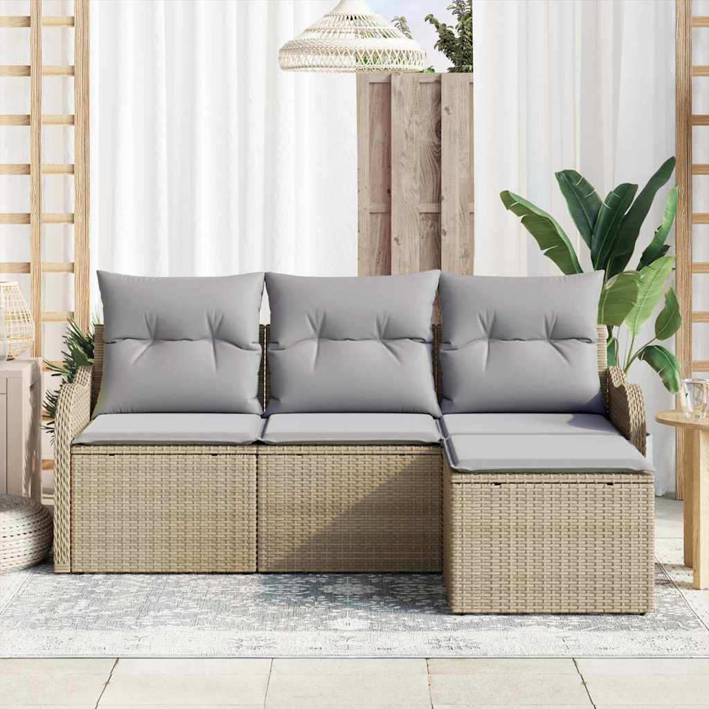Gartensofa-set mit Kissen mit Speicher 4 pcs Beige Poly-Rattan