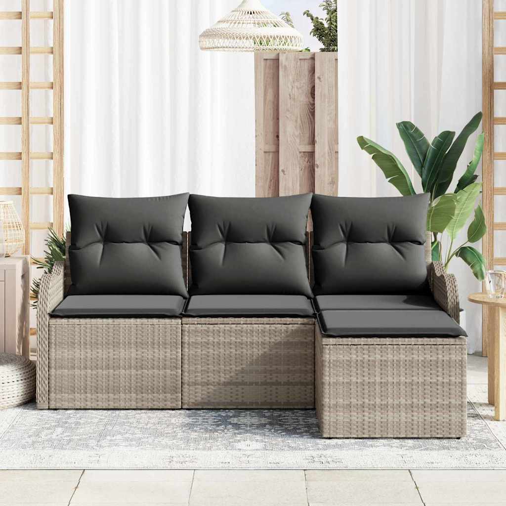 Gartensofa-set mit Kissen 4 pcs Hellgrau Poly-Rattan